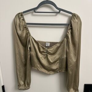 Sunday Best Gold Satin Long Sleeve Crop Top